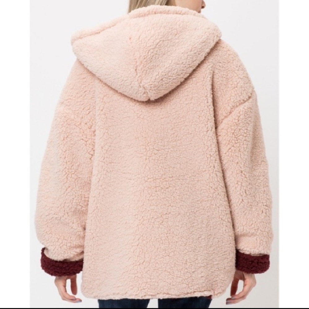 Wine & Pink Reversible Sherpa Coat - Picture 4 of 8